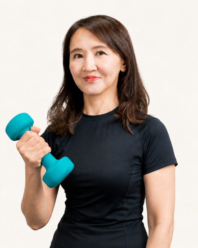 ダンベルを持つOUTLINEの女性トレーナー